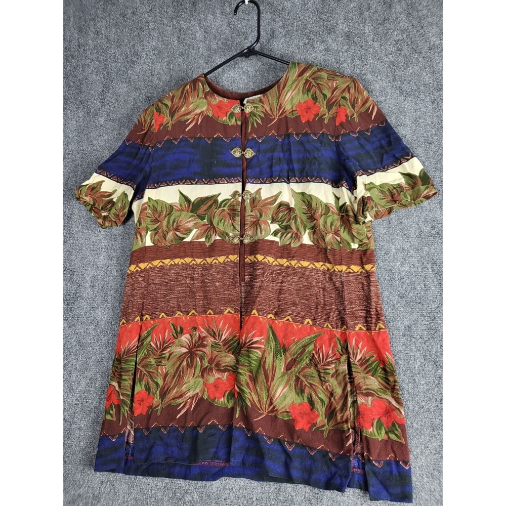 Vintage R&M Richards Karen Kwong Blouse Women Sz 10 Multicolor Tropical Floral